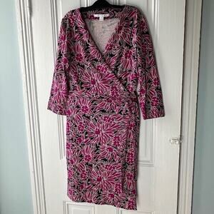 Diane Von Furstenberg DVF Julian Wrap Dress Silk Cotton Blend Purple Size 14